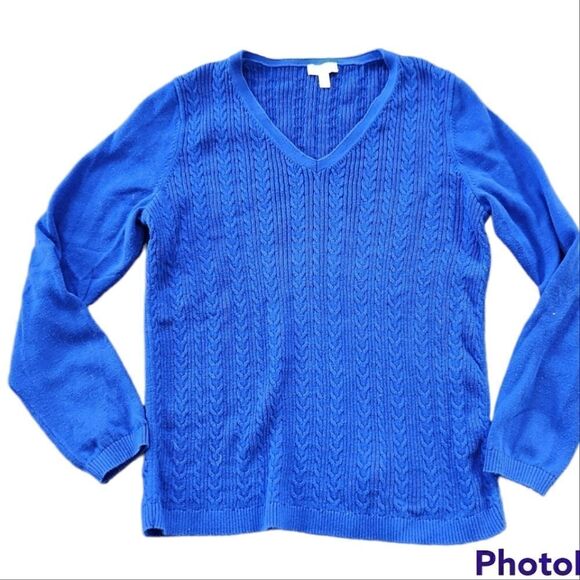 Talbots Petite V Neck Cableknit Sweater - Picture 1 of 6